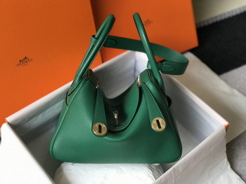 Replica Original Copy Hermes Lindy Handbag Calfskin Grass Green with Gold and Sliver Hardware