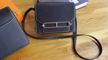 Replica Hermes Roulis Black Swift Calf Togo Leather Shoulder Bag With Silver Hardware