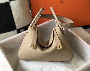 Replica Original Copy Hermes Lindy Handbag Calfskin Beige with Gold and Sliver Hardware