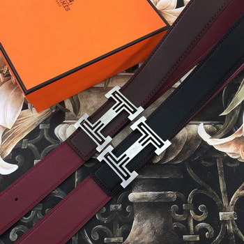 Replica Hermes Reversible Leather Men Belt With Silver Buckle 022
