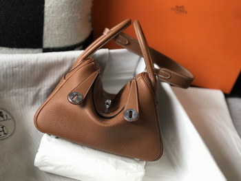 Replica Original Copy Hermes Lindy Handbag Calfskin Brown with Gold and Sliver Hardware