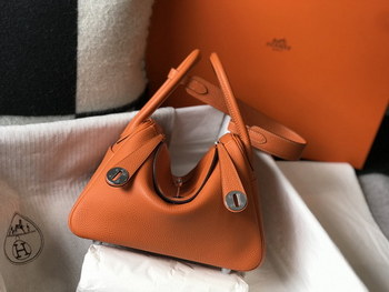 Replica Original Copy Hermes Lindy Handbag Calfskin Orange with Gold and Sliver Hardware
