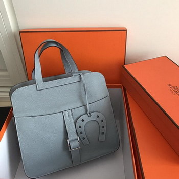 Replica Hermes Halzan 31cm Light Blue Swift Calfskin Bag