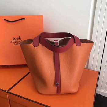 Replica Hermes 20cm Picotin Lock Bag Bi Color Wide Handle Orange