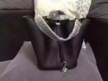 Replica Hermes Picotin Lock Gold Leather Bag Black