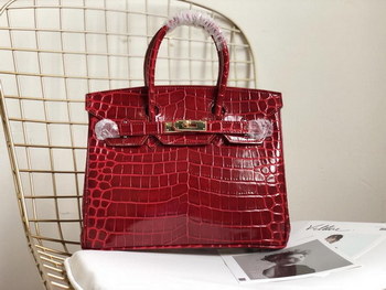 Replica Original Copy Hermes Birkin 30cm 35cm Crocodile Head Stripe Handbags Red With Gold