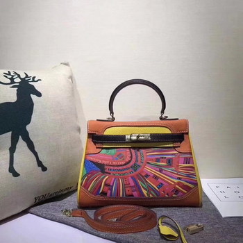 Replica Hermes Kelly 28cm Horse Print Togo Leather Handbag Yellow