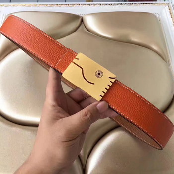Replica Hermes Leather Reversible Orange Belt With Gold H Buckle 008