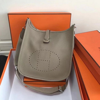 Replica Hermes 28cm Evelyne Leather Shoulder Bag Grey