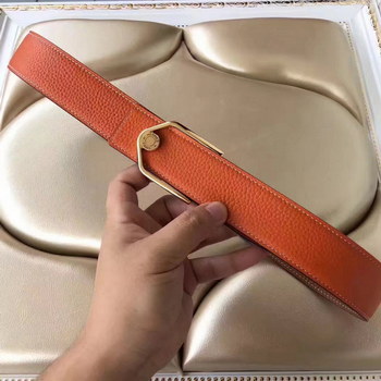 Replica Hermes Leather Reversible Orange Belt With Gold Buckle 011