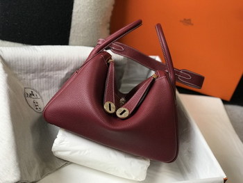 Replica Original Copy Hermes Lindy Handbag Calfskin Red Wine with Gold and Sliver Hardware