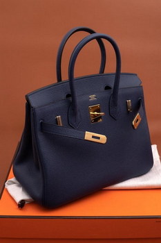 Replica Original Copy Hermes Birkin 35cm Handbag Blue with Gold