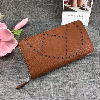 Replica Best Price Hermes H505 Long Punching H Women Wallet Coffee
