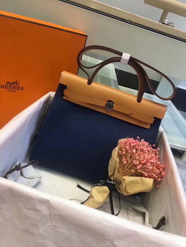 Replica Top Replica Hermes Herbag 31cm Burgundy Canvas Bag Blue and Coffee