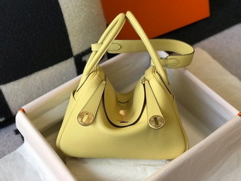 Replica Original Copy Hermes Lindy Handbag Calfskin Yellow with Gold and Sliver Hardware