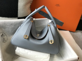 Replica Original Copy Hermes Lindy Handbag Calfskin Light Blue with Gold and Sliver Hardware