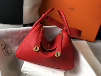 Replica Original Copy Hermes Lindy Handbag Calfskin Red with Gold and Sliver Hardware