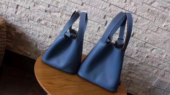 Replica Hermes Picotin Lock Silver Leather Bag Light Blue