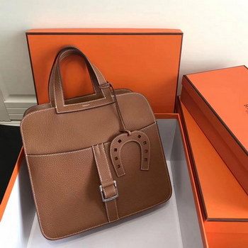 Replica Hermes Halzan 31cm Coffee Swift Calfskin Bag
