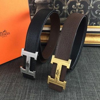 Replica Hermes Reversible Leather Men Belt With Silver Buckle 039