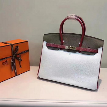 Replica Hermes Birkin 3530cm Bag Tri Color Handbag White Grey Gold