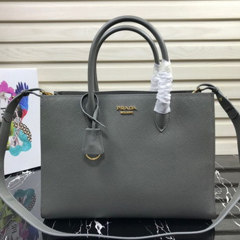 Replica Original Copy Prada 1BA153 Large Saffiano Leather Handbag Light Gray with Black