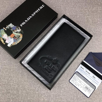 Replica Replica Prada 2MV836 Saffiano Men Wallet with Big Logo Black