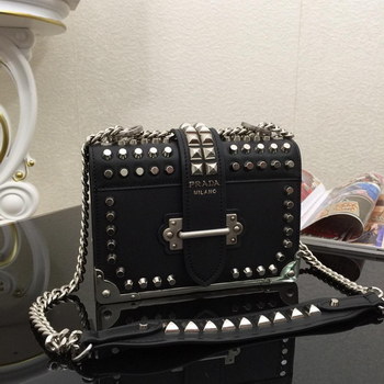 Replica Top Quality Prada 1BD045 Cahier Studded Women Leather Bag Black