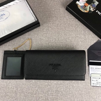 Replica Cheap Replica Prada 1MH132 Women Leather Wallet Black