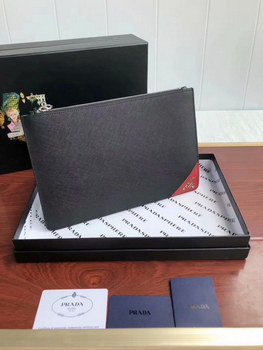 Replica Cheap Prada NG008 1 Saffiano Leather Men Pouch Red Logo