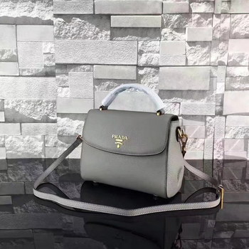 Replica Prada Women Saffiano Leather Flap Tote Bag Grey