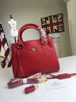 Replica Prada Calf Leather Tote Double Leather Top Handle Bag Red