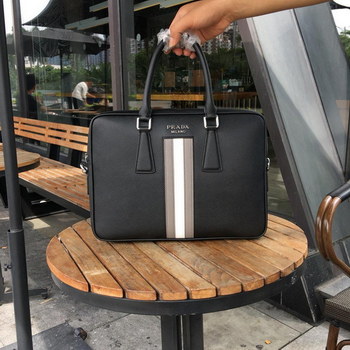 Replica Prada 2VE368 8 Men Leather Briefcase Bag Black