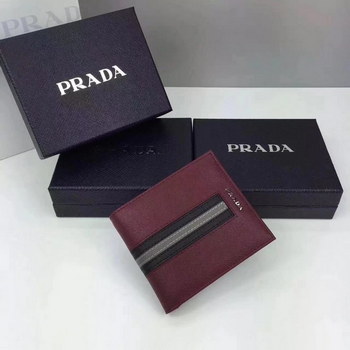 Replica Prada F0002 Men Saffiano Leather Wallet with Intarsia Contrasting Color Red