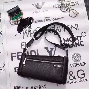Replica Prada 6003 Men Leather Mini Messenger Bag Black