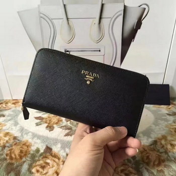 Replica Prada Women Saffiano Leather Zipper Wallet Black