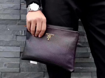 Replica Prada 1909 Black Leather Zipper Clutch Bag