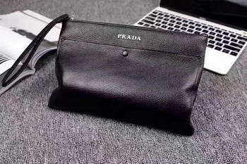 Replica Prada 632257 Black Leather Zipper Clutch Bag