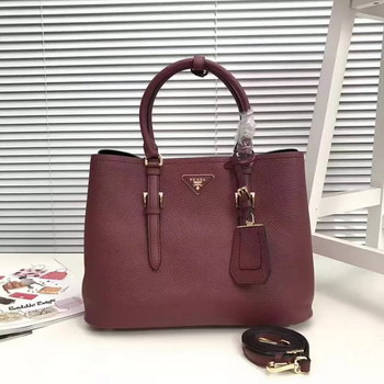Replica Prada Double Bag Saffiano Cuir Leather Tote Red Wine