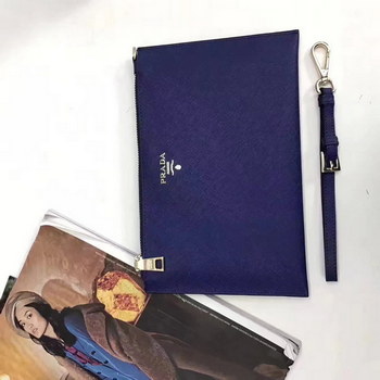 Replica Prada 175 Women Leather Clutches Blue