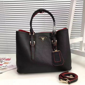 Replica Prada Double Bag Saffiano Cuir Leather Tote Black