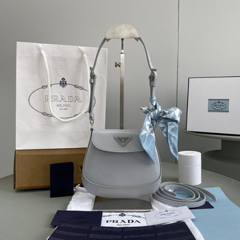 Replica Copy Prada Cleo Brushed Leather Shoulder Bag Blue