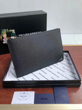 Replica Cheap Prada NG008 1 Saffiano Leather Men Pouch Black Logo