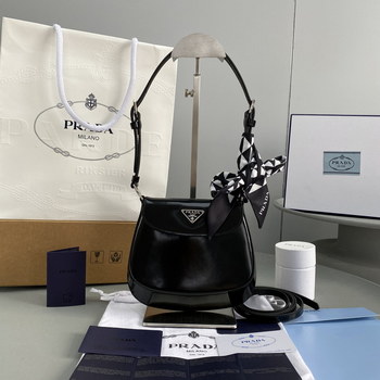Replica Copy Prada Cleo Brushed Leather Shoulder Bag Black