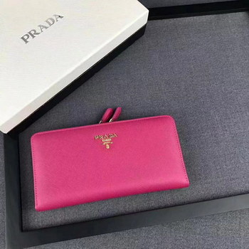 Replica Prada 1M1246 Double Zipper Women Leather Wallet Pink