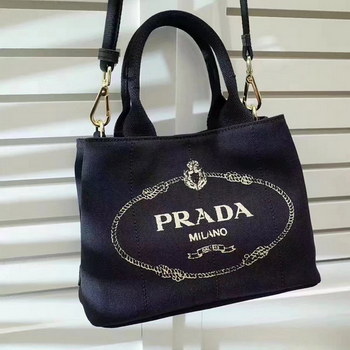 Replica Prada Top Handle Canvas Cowboy Shopping Bag Black