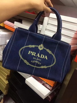 Replica Prada Top Handle Canvas Cowboy 30cm Shopping Bag Blue