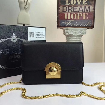 Replica Prada Patent Leather Chain Shoulder Bag Black