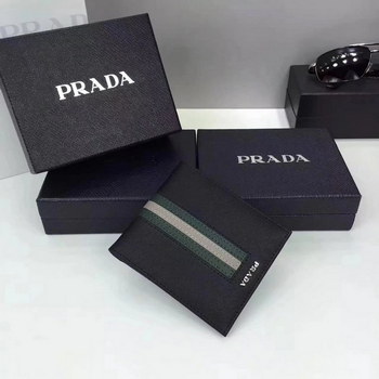 Replica Prada F0002 Men Saffiano Leather Wallet with Intarsia Contrasting Color Black