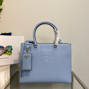 Replica New Copy Prada 1BA335 Large Saffiano Leather Handbag Ligh Blue